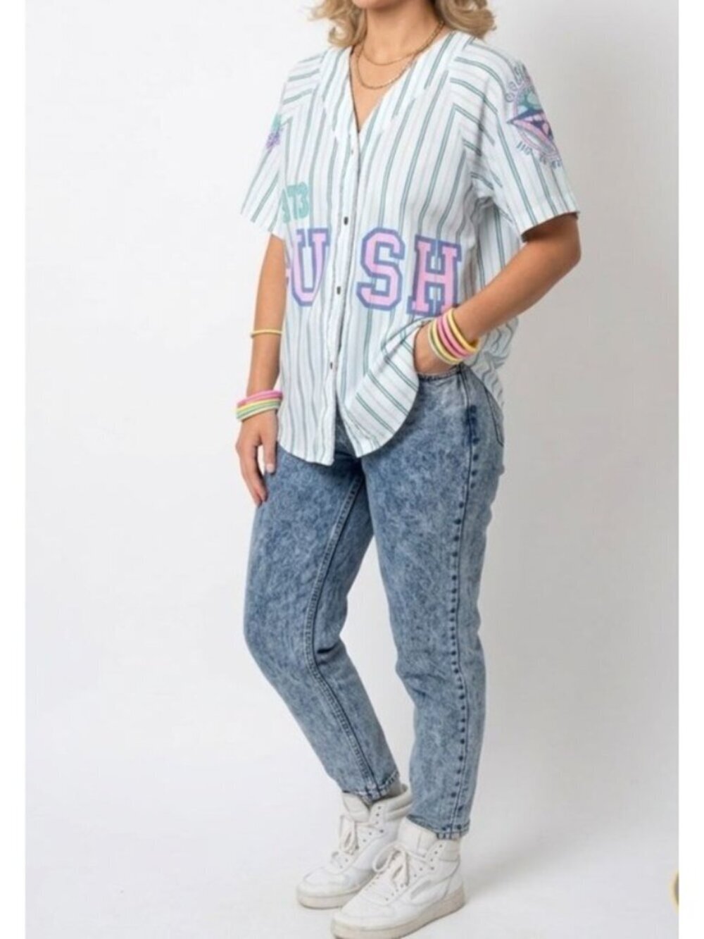 Vintage 80s Striped Lightweight Pajama Top Sporty